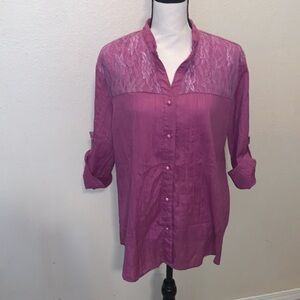 Salon Studio Vintage Purple Lace Button Down Shirt